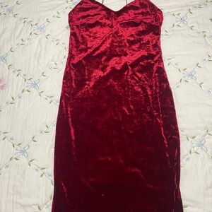 Fashion Nova Strapless Red Velvet Dress